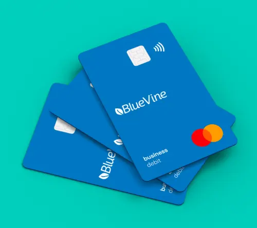 Stack of Bluevine business Mastercard debit cards