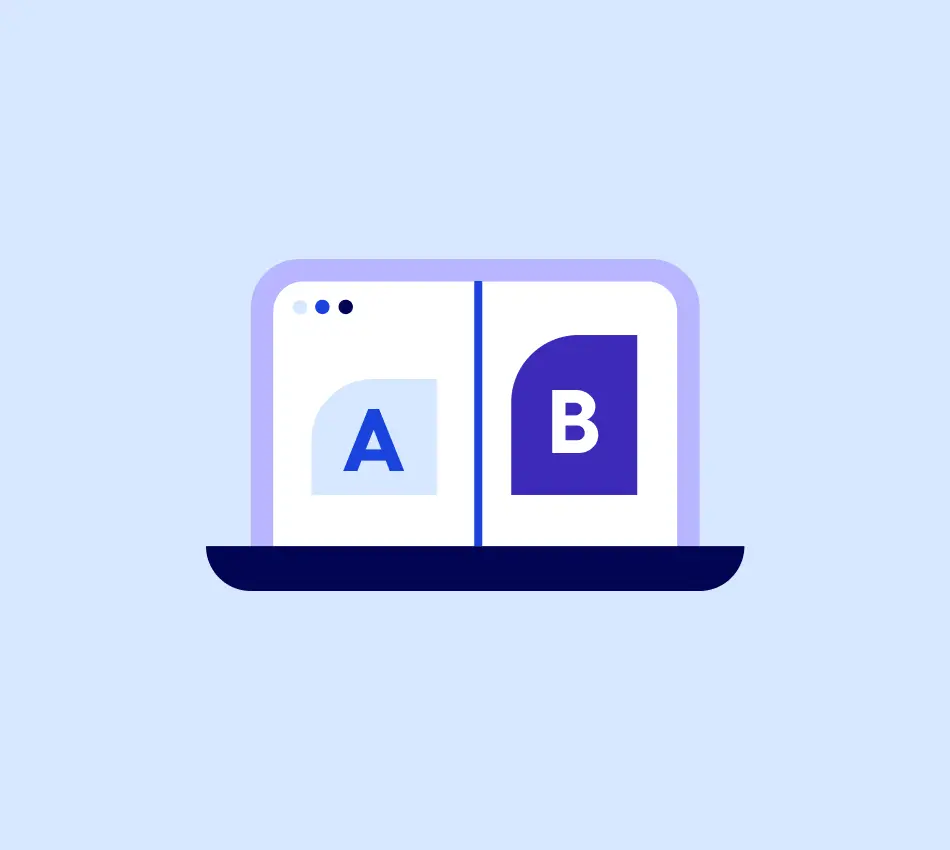 Illustration of a laptop screen showing a web browser with an A/B test.