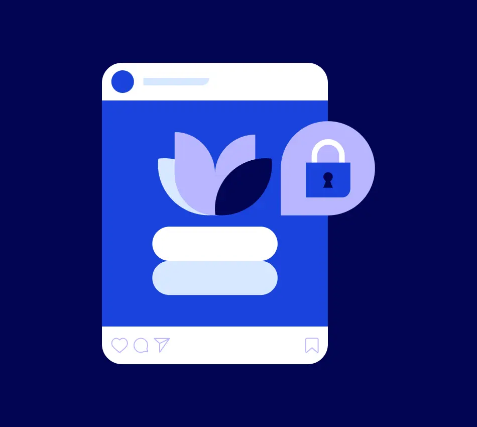 Illustration of an Instagram account screen with a secure lock next to it.
