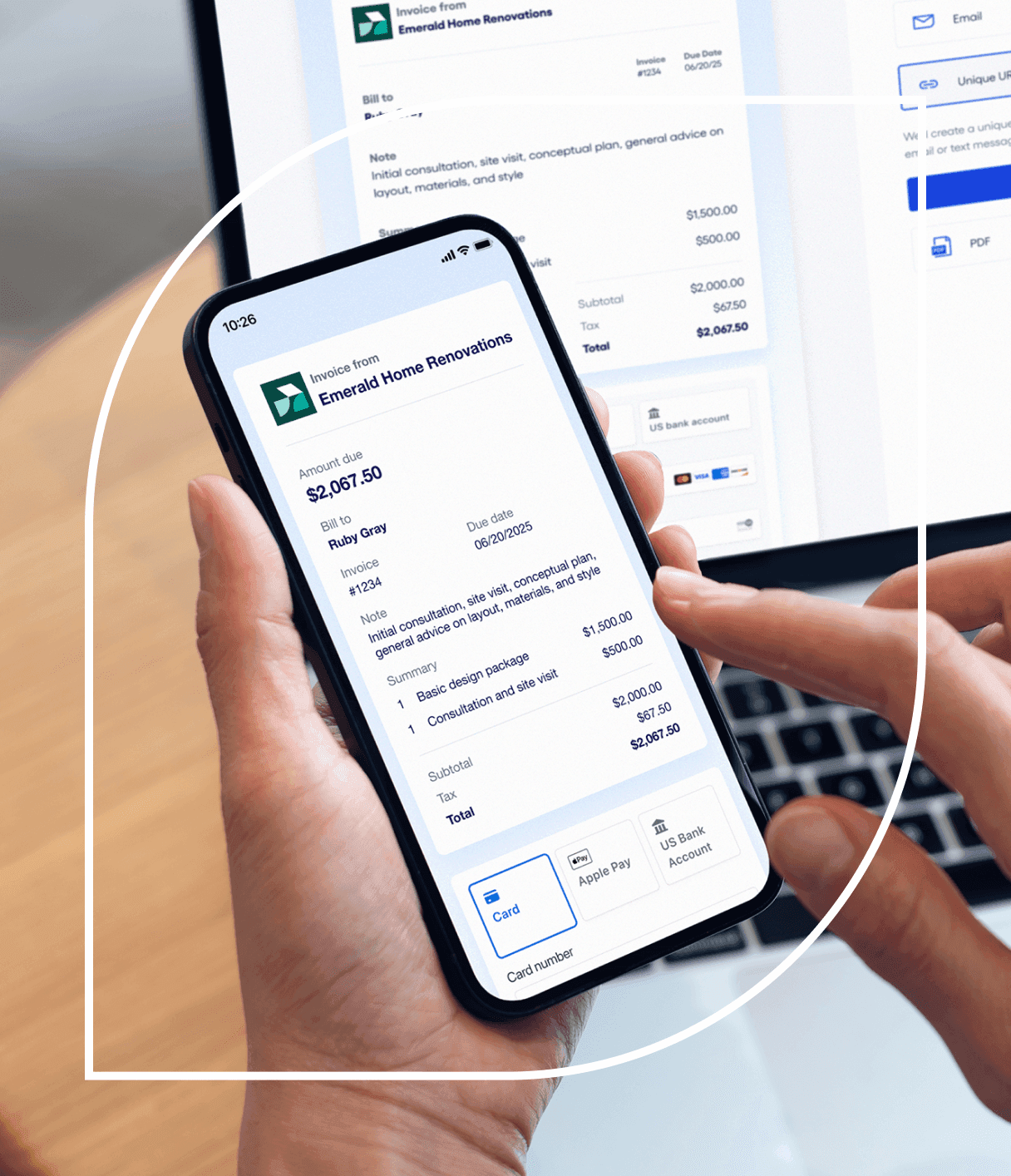 Phone screen showing payment links