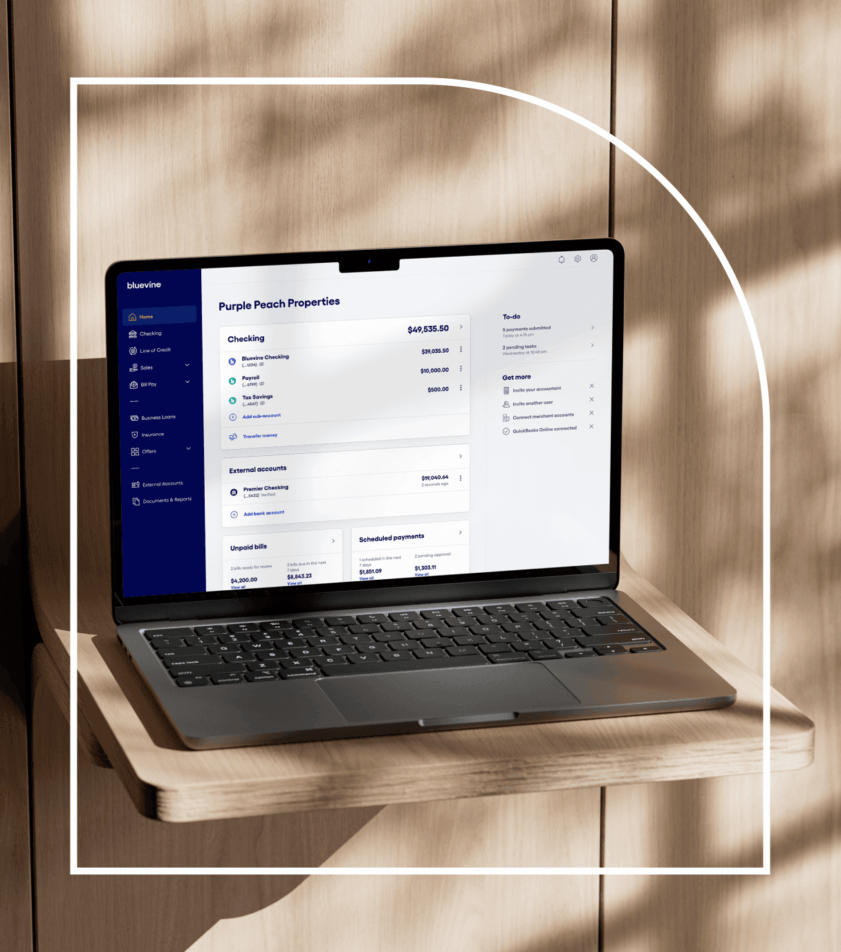 Bluevine dashboard showing business checking accounts