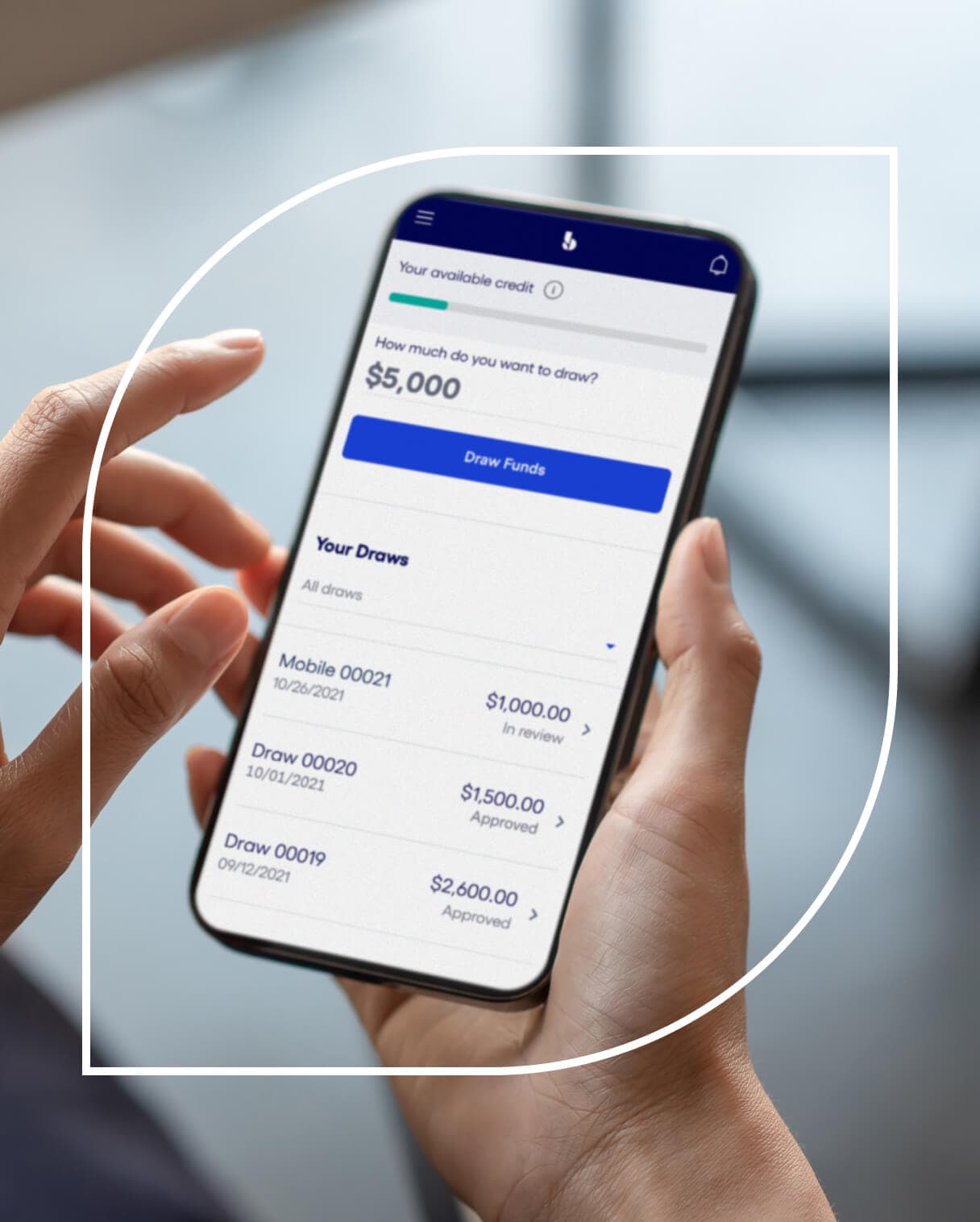 Phone screen showing available line of credit