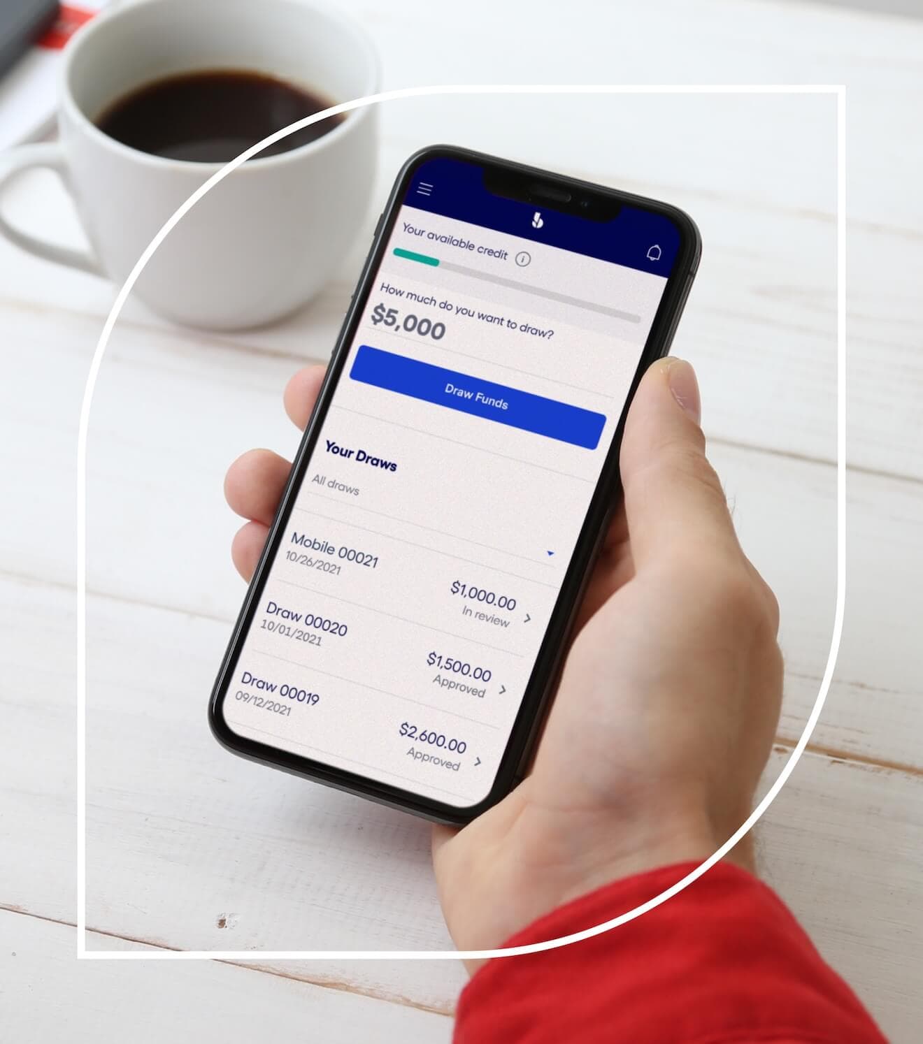 Phone screen showing available line of credit