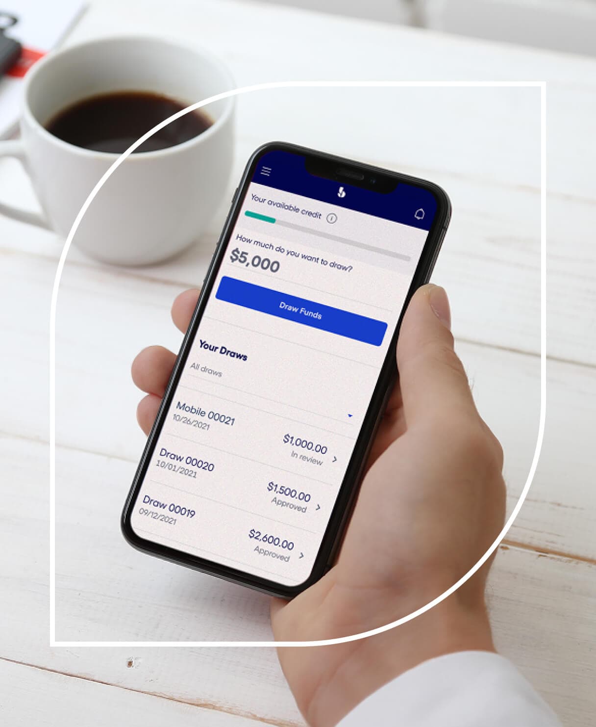 Phone screen showing available line of credit