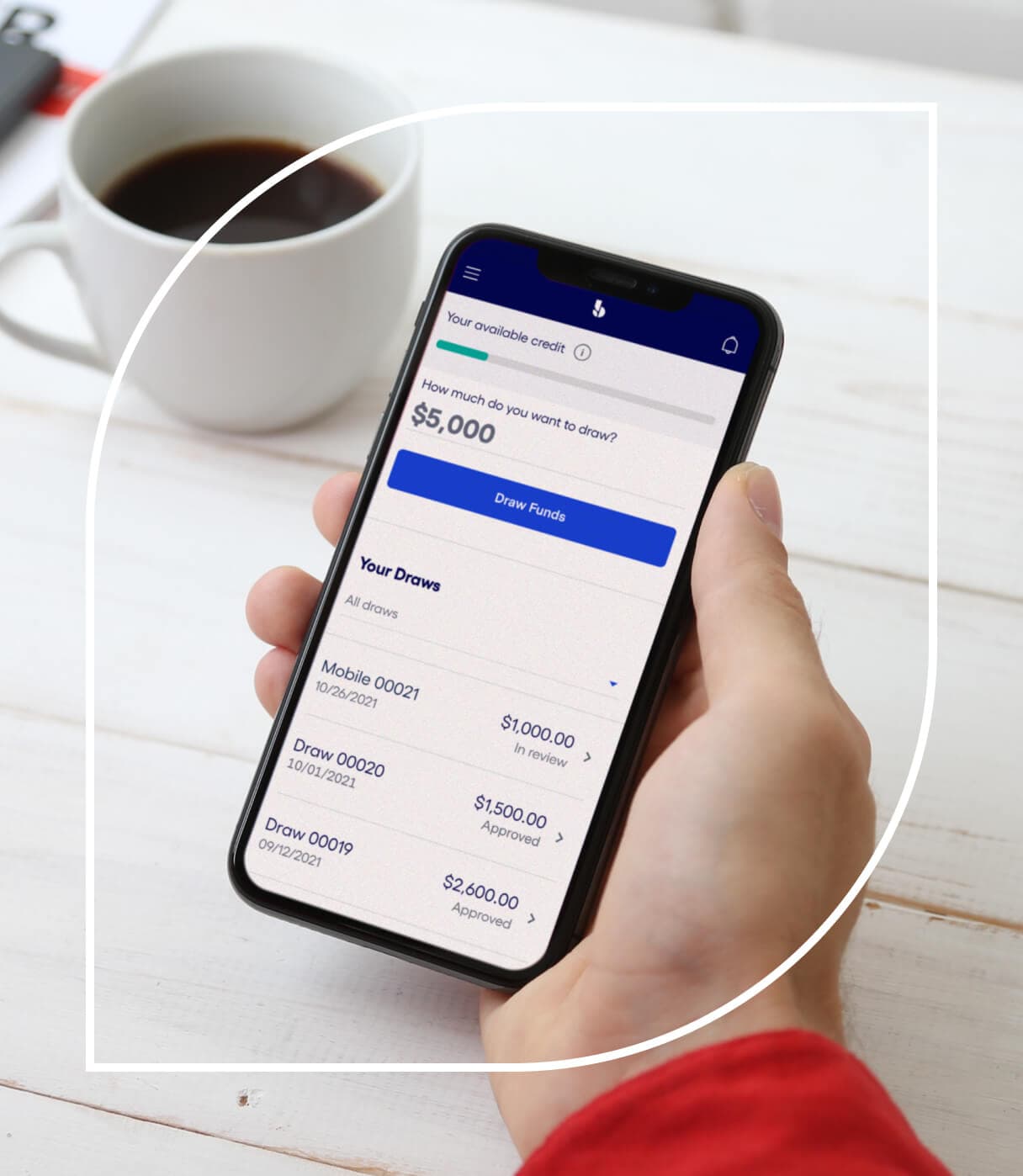 Phone screen showing available line of credit