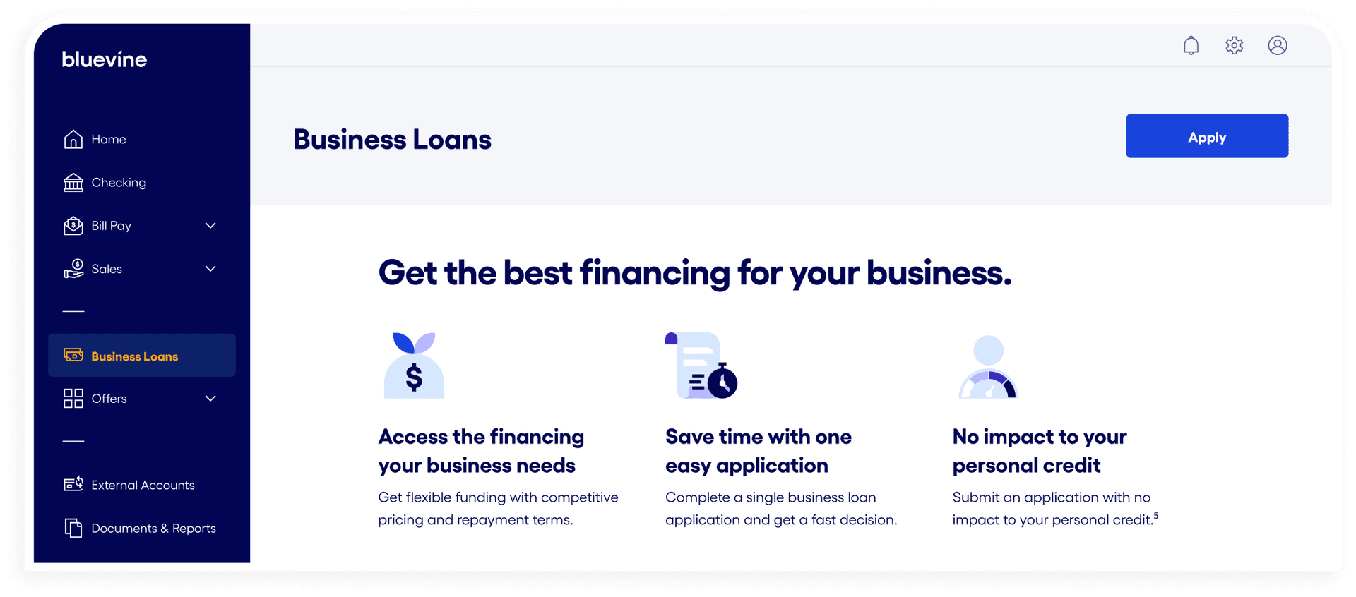 Bluevine business lending product screen