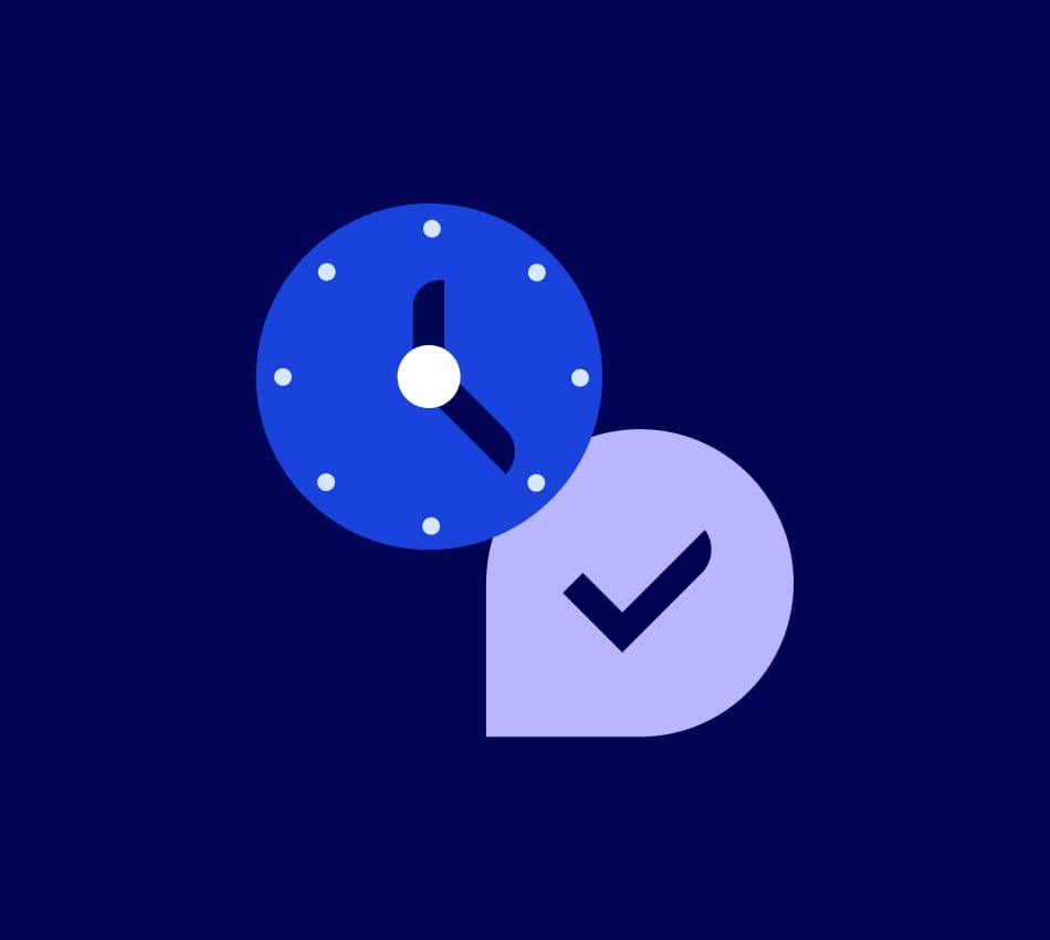 Illustration of a clock and a checkmark.