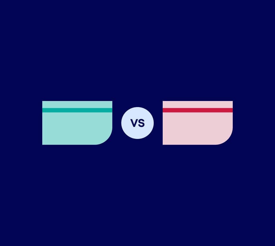Illustration of a green credit card and red credit card.