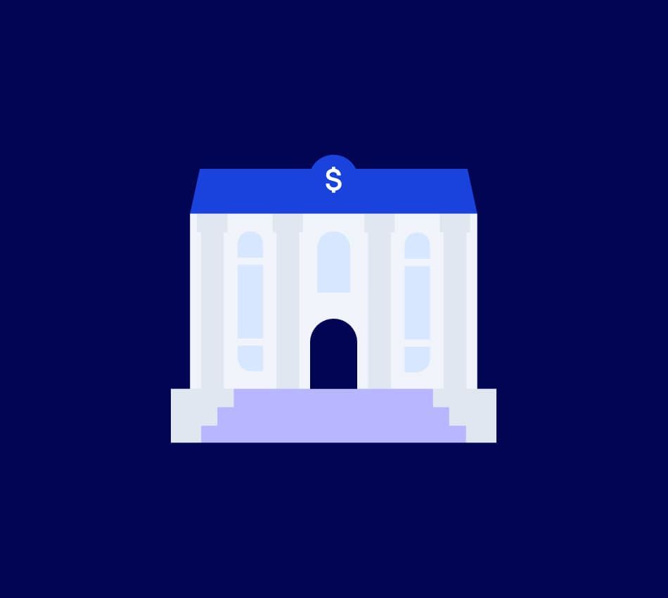 Illustration of a brick-and-mortar bank.