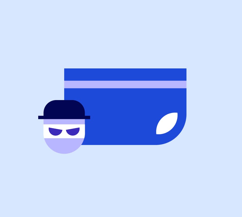 Illustration of an online scammer taking a credit card.