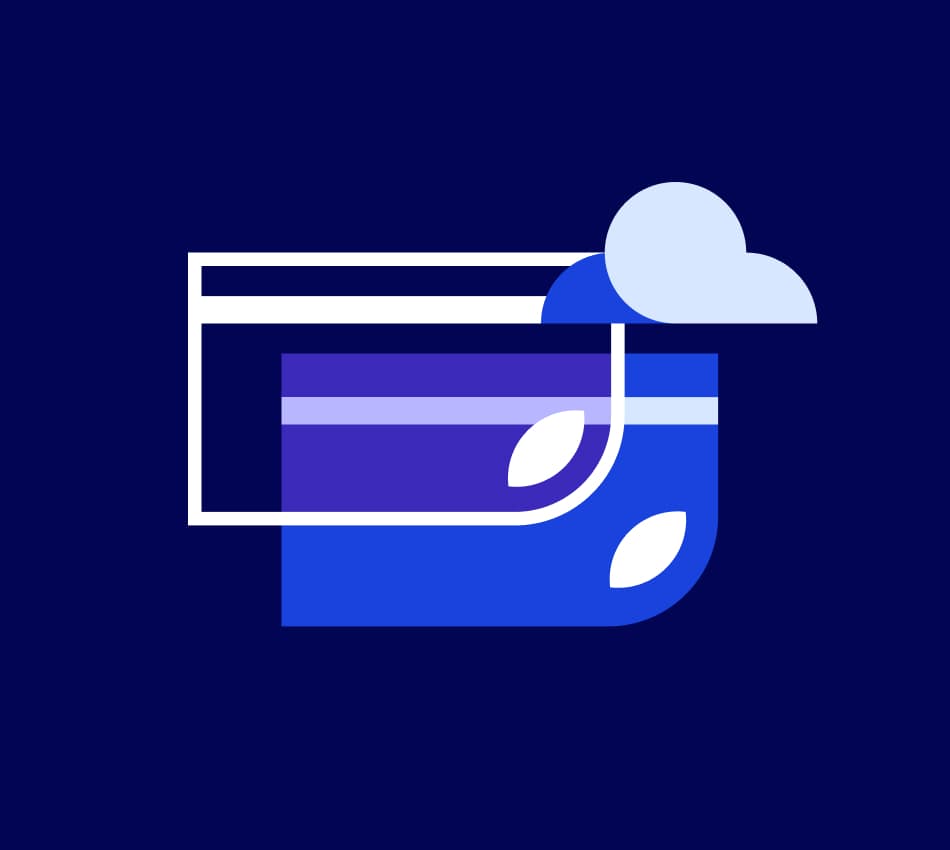 Illustration of a credit card with a virtual card floating above it.