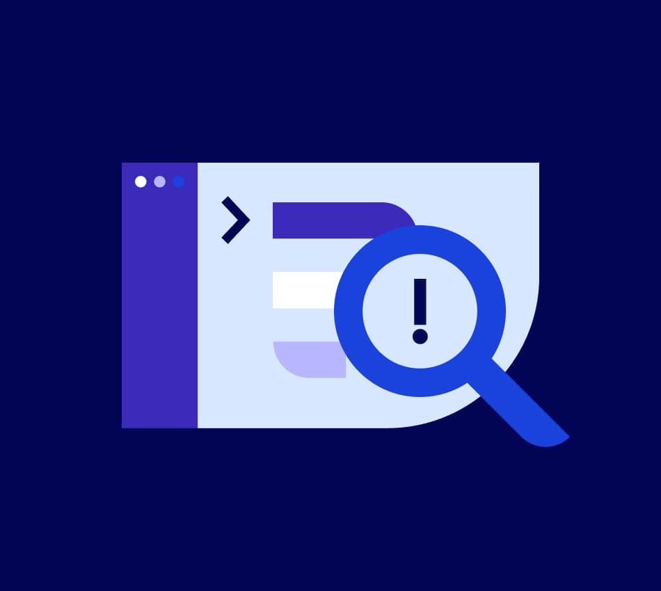 Illustration of a magnifying glass over a web browser showing an alert.