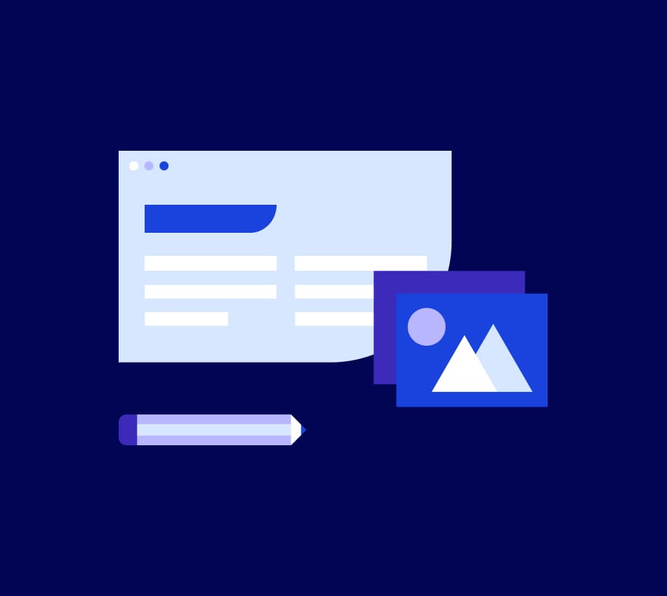 Illustration of a blog page, pencil, and image selections.