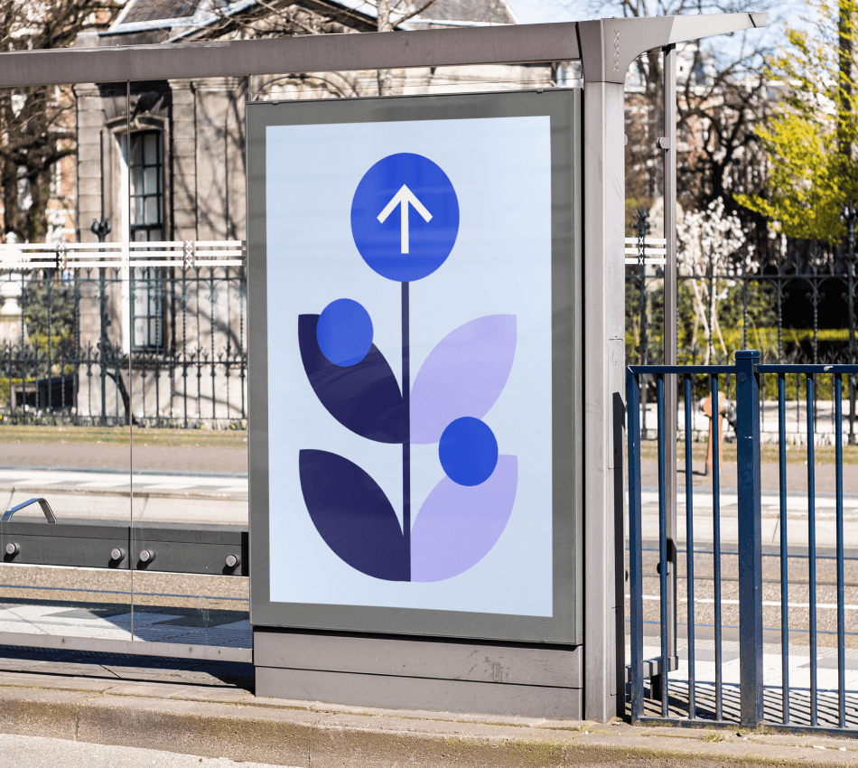 Bluevine out-of-home advertisement at a bus stop.