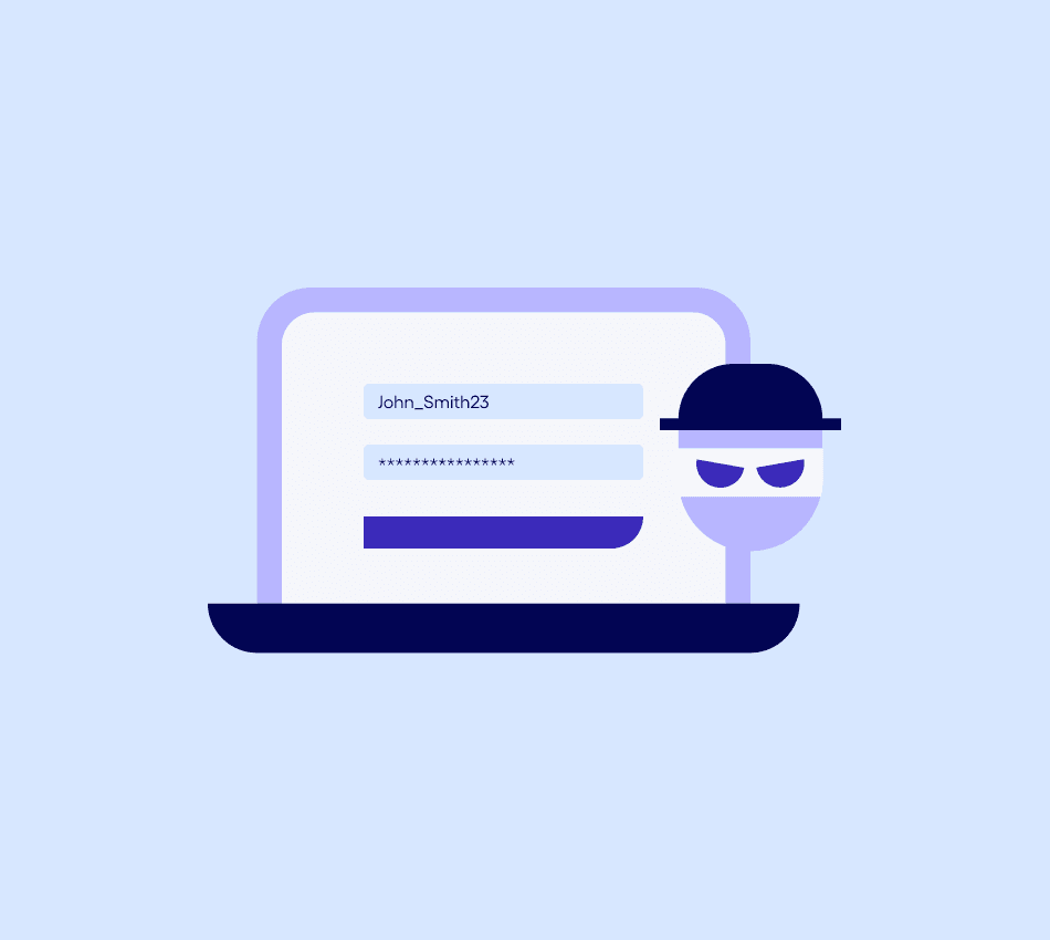 Illustration of a scammer signing in to an account on a laptop.