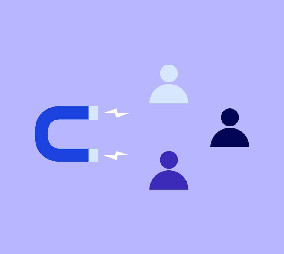 Illustration of a large magnet attracting customers.