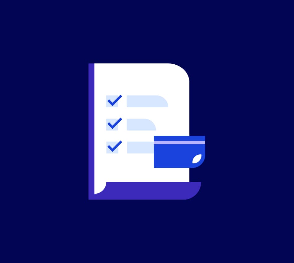 Illustration of a credit report and business credit card for a business checking account.