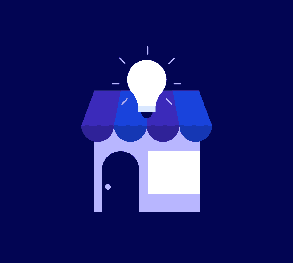 Illustration of a small business with a lightbulb above it.