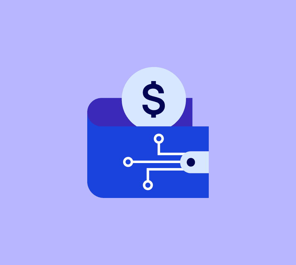 Illustration of a digital wallet used for business credit and debit cards.