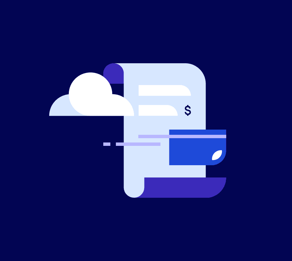 Illustration of receipt, credit card, and a cloud.