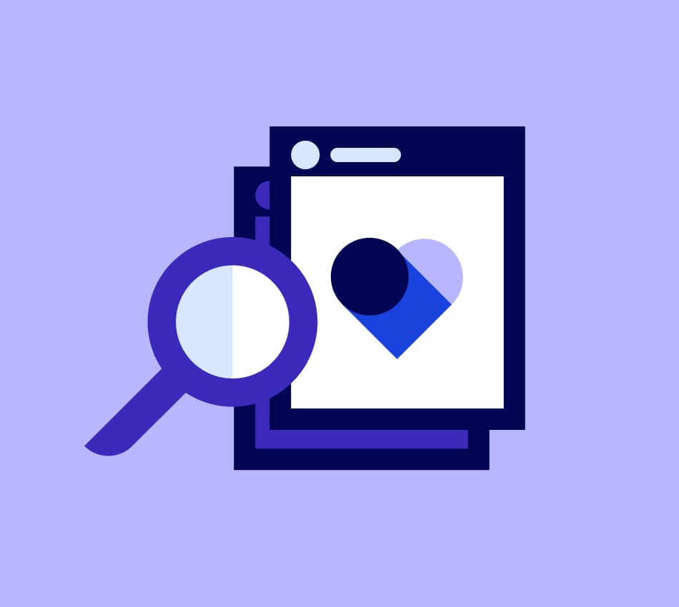 illustration of a magnifying glass and an instagram post with a heart