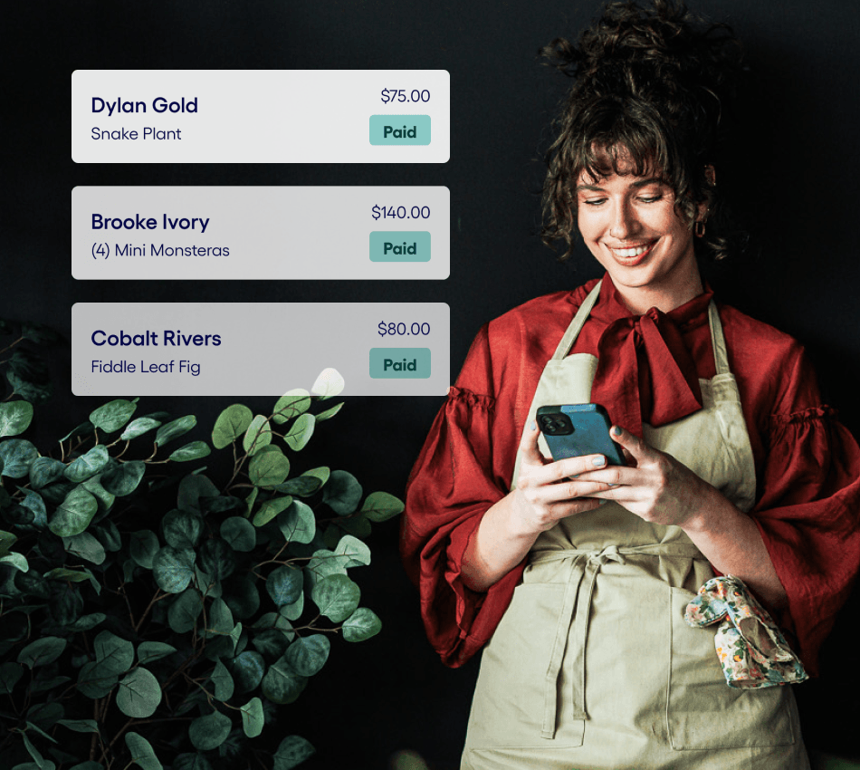 Small business owner tracks her paid invoices from her mobile banking app.