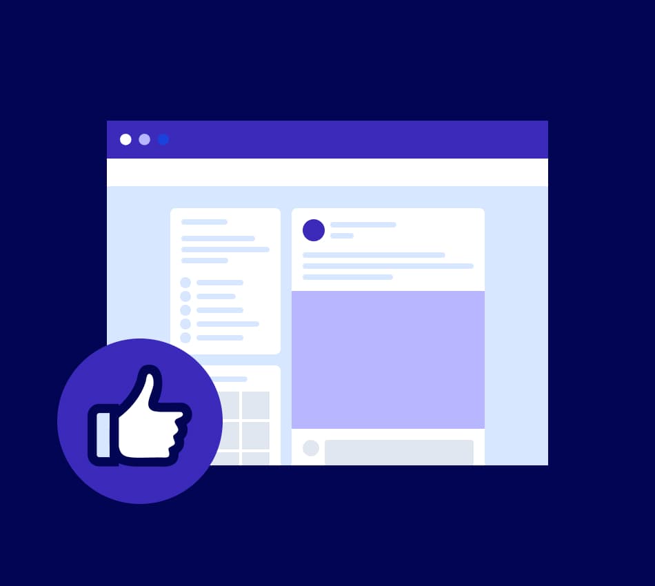 Illustration of a facebook page with a thumbs up icon