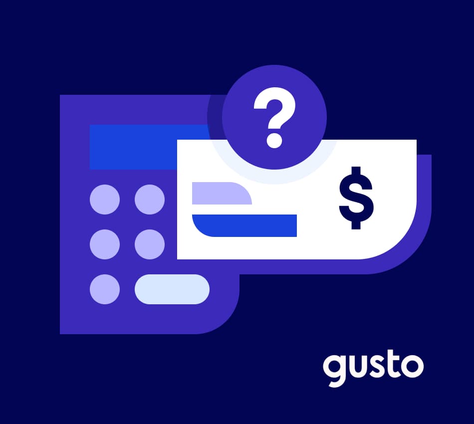 Illustration of calculator and employee paycheck.