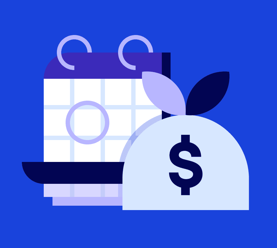 Illustration of a calendar and bag of money