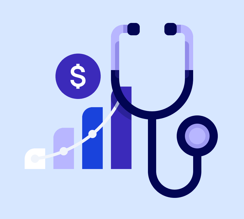 Illustration of a growing bar chart and a stethoscope.