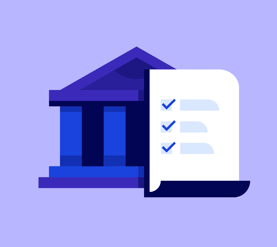 Illustration of business bank with transaction ledger