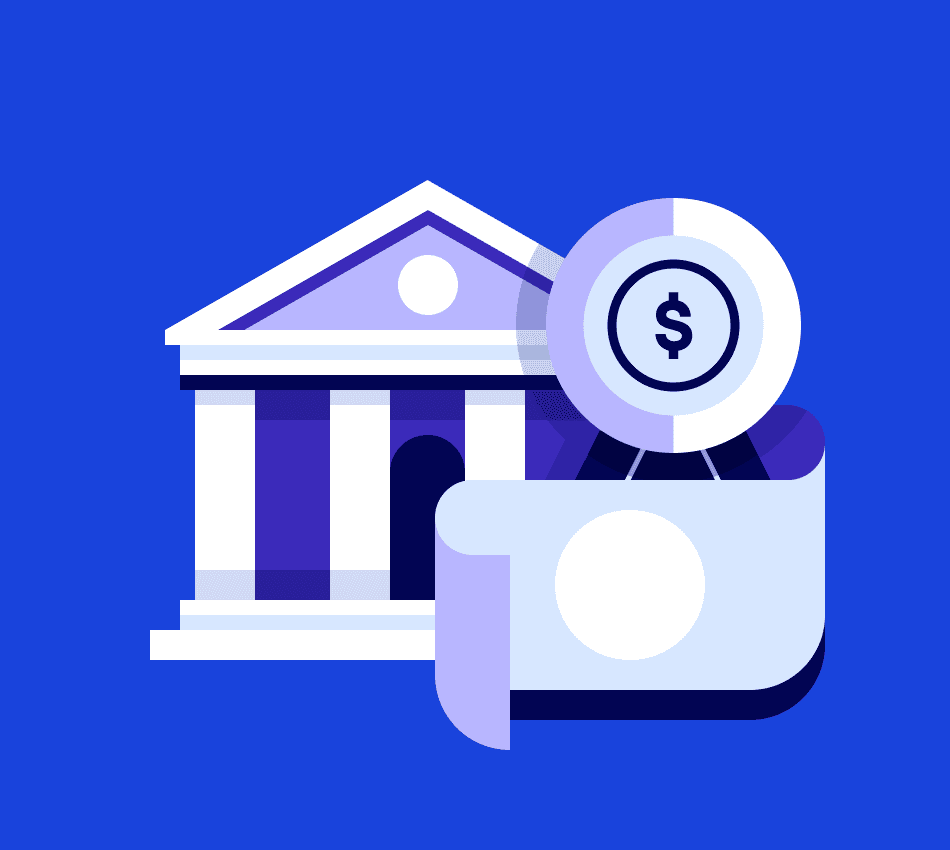 Illustration of bank with frictionless cash flow management tools
