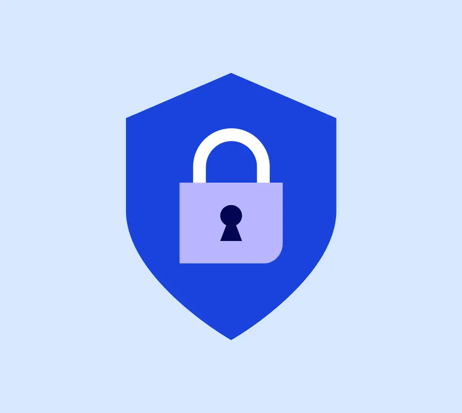 Illustration of a lock inside a blue shield.