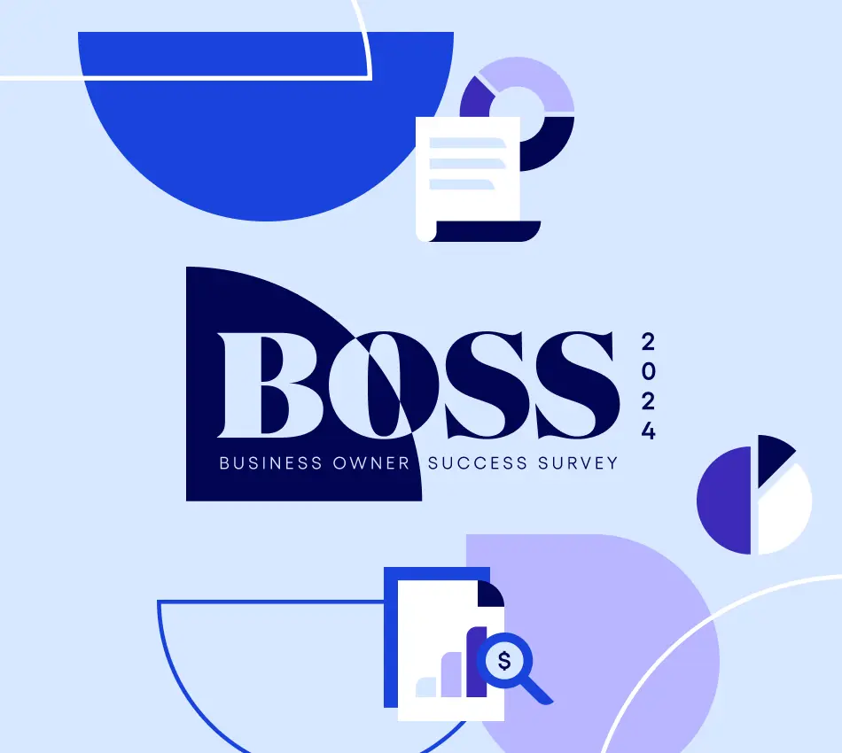 Illustration with charts and graphs for the 2024 Bluevine Business Owner Success Survey (BOSS) Report.