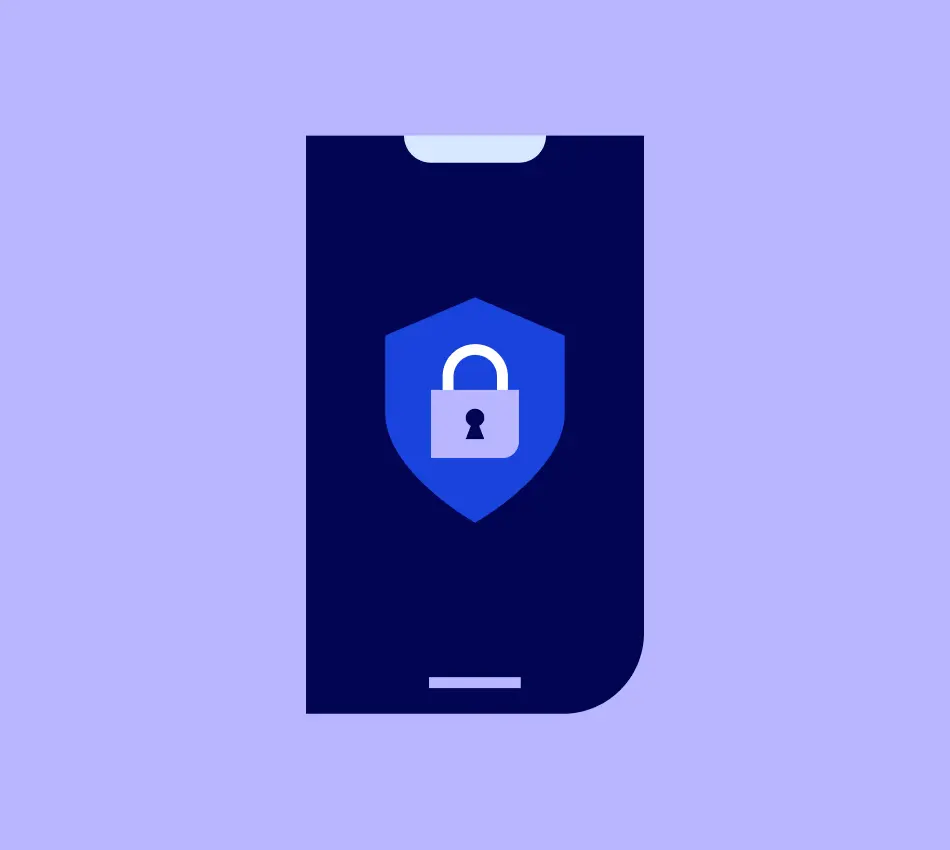 Illustration of a smartphone with a secure lock icon on the screen.