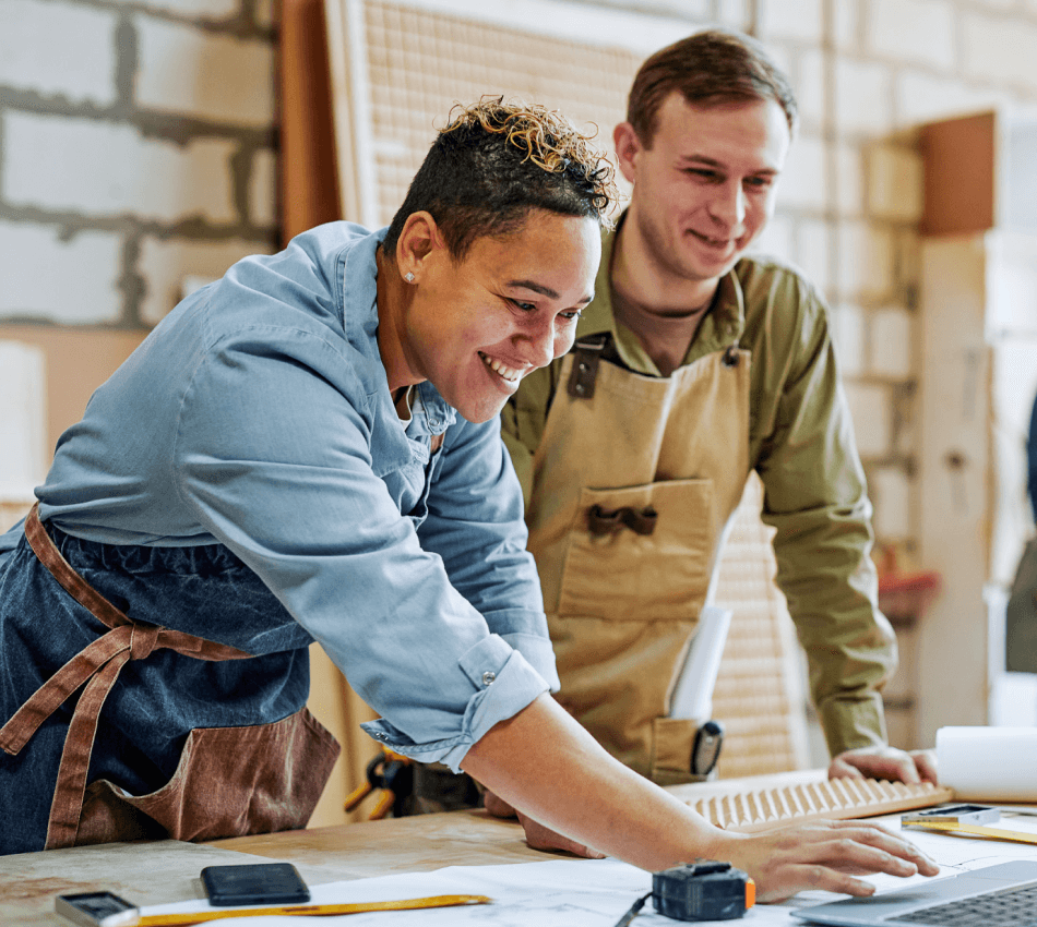 Construction workers plan out a project.