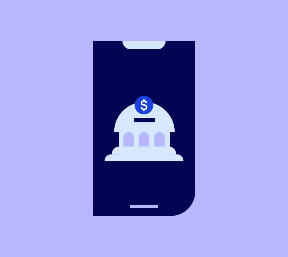 Illustration of a bank on a phone screen.