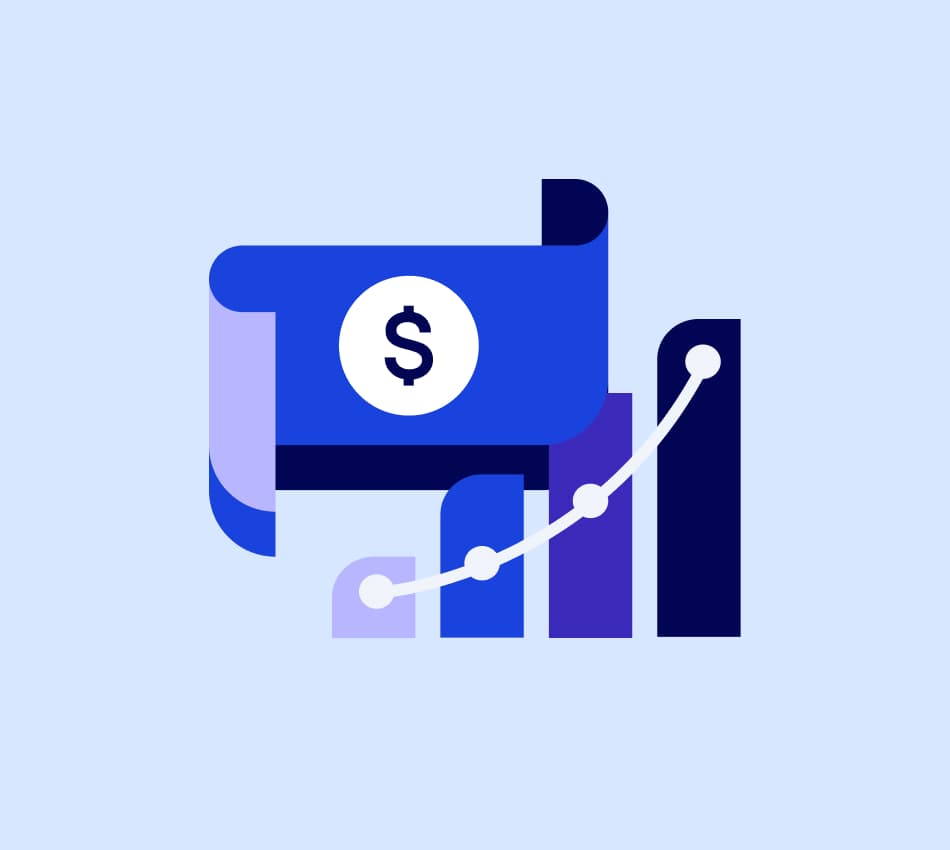 illustration of a an increasing graph with a dollar bill