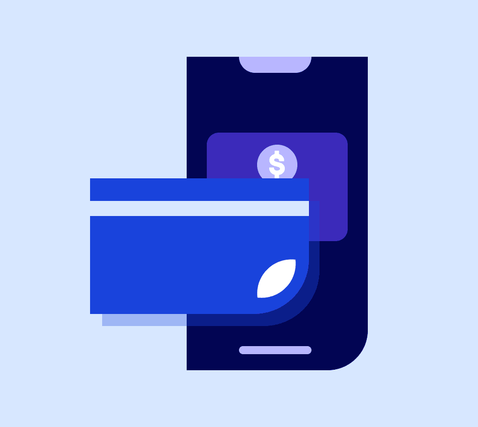 Illustration of tap to pay with credit card and mobile phone