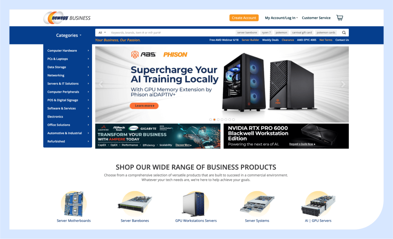 Screenshot of the Newegg Business website