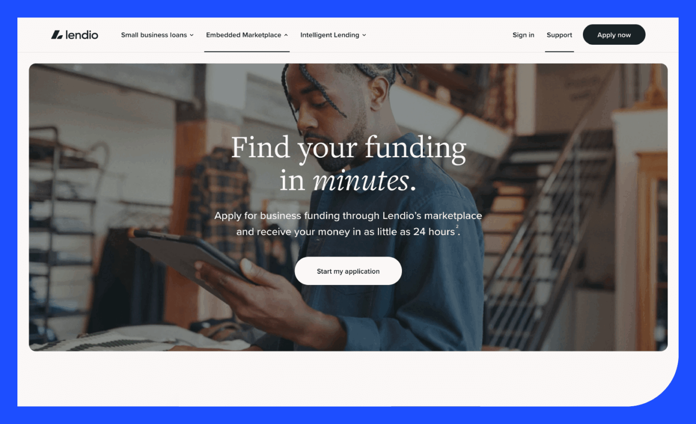 Screenshot of Lendio's home page