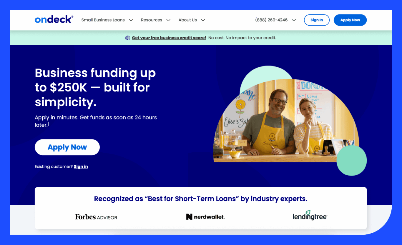 Screenshot of OnDeck's home page