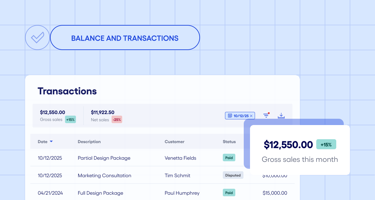 Balance and transactions dashboard in Bluevine's business banking platform