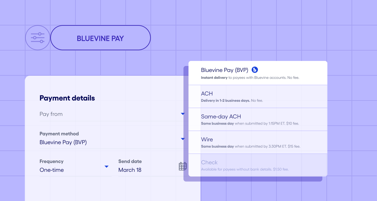 Bluevine product UI for instant transfers
