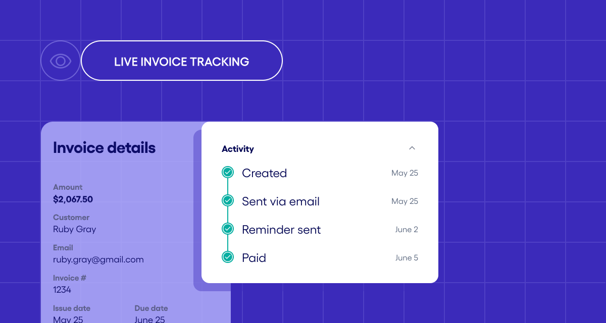 Bluevine product UI for live invoice tracking